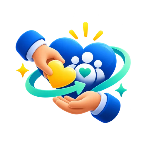 Hands sharing a heart with the Looty Foundation community emblem