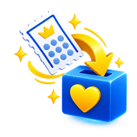 A lottery ticket being placed into a donation box